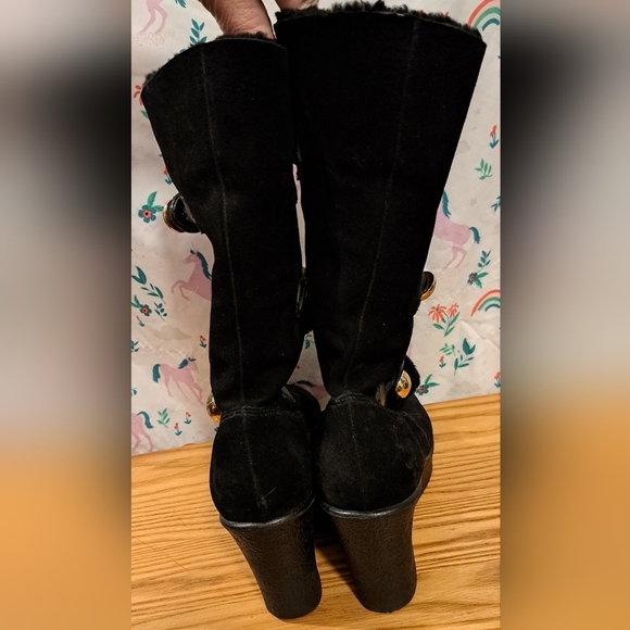 NWOT Coach Gena Black Suede & Shearling Button Up Casual Wedge Boot Shoe SZ 6M - Picture 5 of 10
